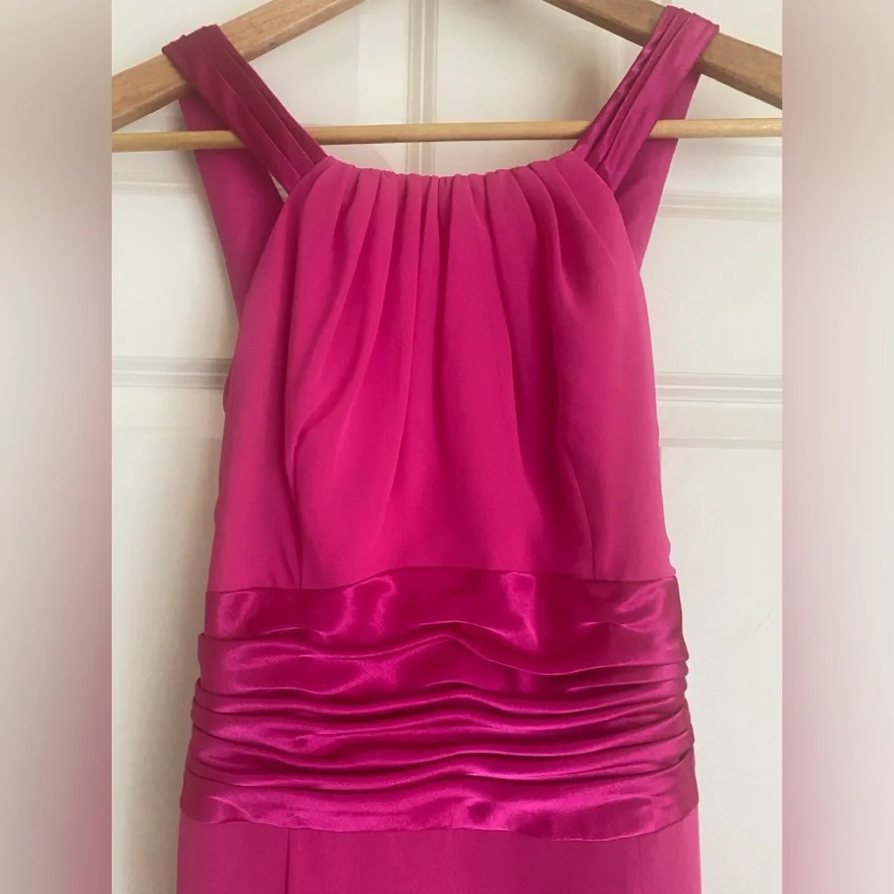 David’s Bridal Bridesmaid Chiffon Dress Size 6 Begonia Color Tie Back Satin Bow - Picture 3 of 16